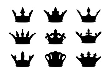 Crown black silhouette icon isolated on white vector illustration