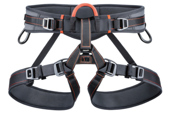 PNG Durable black rock climbing harness equipped with adjustable straps and safety buckles