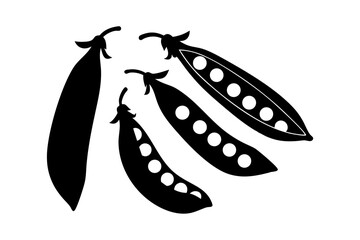 Pea Pod with Peas Icon Isolated on White Vector Illustration