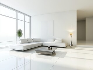 A white minimalist interior is displaying this sleek design space