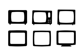 Retro Old TV Black Silhouette Icon Isolated Vector Illustration