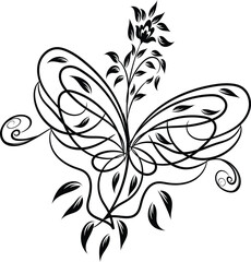 Elegant Black and White Floral Butterfly Design Element