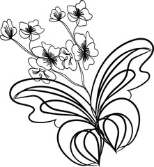 Elegant Black Line Art Floral Bouquet Illustration