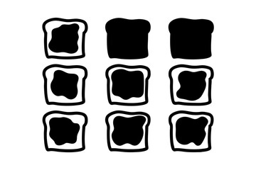Slice of Toast with Jam or Marmalade Black Silhouette Vector Illustration