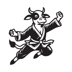 Jumping Kungfu Cow Logo – Fighting Animal Mascot Vector Illustration