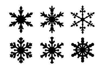 Snowflakes Black Silhouette Icon Isolated Vector Illustration