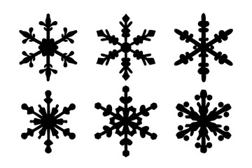 Snowflakes Black Silhouette Icon Isolated Vector Illustration