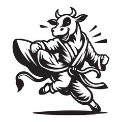 Hero Cow in Kung Fu Pose – Dynamic Animal Logo Vector
