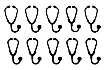 Stethoscope Black Silhouette Icon Isolated Vector Illustration