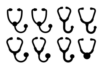 Stethoscope Black Silhouette Icon Isolated Vector Illustration