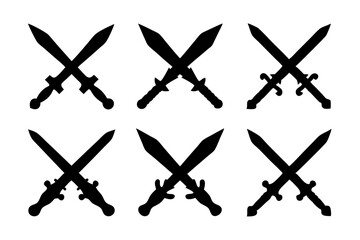 Swords Black Silhouette Icon Isolated on White Vector Illustration