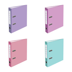 Set of colorful file folders in purple, pink, and blue isolated on white background