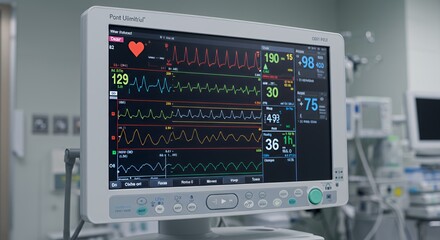 Medical Monitoring Equipment: Vital Signs Display on Patient Monitor in Hospital Room