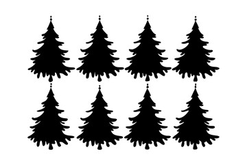 Two Evergreen Trees with Rain Drops Falling Vector Illustration