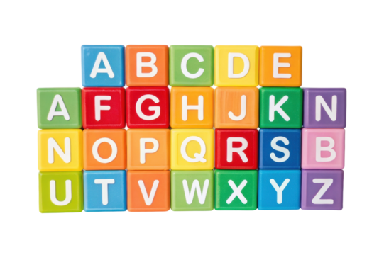 PNG Colorful alphabet blocks arranged in a grid on black background