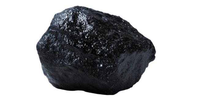a black rock on a white surface