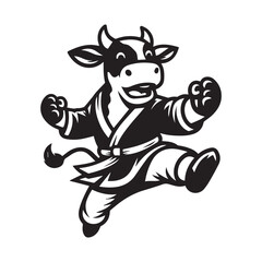 Jumping Kungfu Cow Logo – Fighting Animal Mascot Vector Illustration