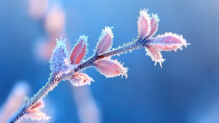 Branches Covered in Dew with Soft Fog in Background Captured in Macro Photography