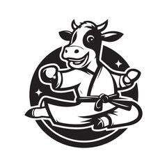 Leaping Cow Fighter Logo – Powerful Kungfu Animal Character Design