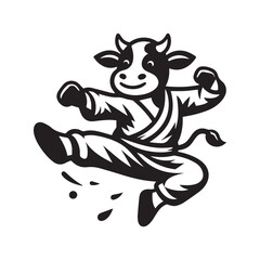 Leaping Cow Fighter Logo – Powerful Kungfu Animal Character Design