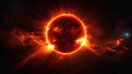 Obraz premium Intense Solar Eclipse with Fiery Corona and Cosmic Background Effects