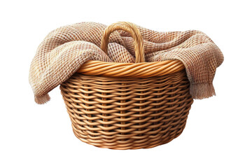 Obraz premium A cozy woven basket overflowing with a soft textured blanket evoking feelings of warmth and on transparent background