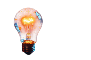 A luminous lightbulb sparkling with innovation and imagination like a galaxy of creative ideas on transparent background