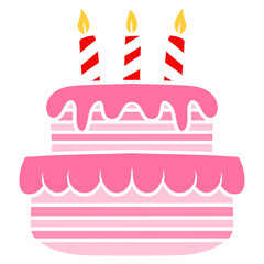 pink birthday cake with candles