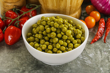Sweet canned young green peas