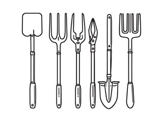 Garden Tools line art vector illustration