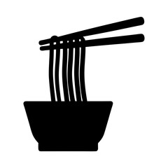 chopsticks lifting noodles black silhouette icon vector illustration