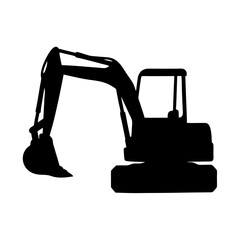 compact excavator black silhouette icon isolated vector illustration