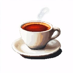 Pixel art cup of coffee with steam rising on white background