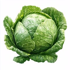 Obraz premium Pixel art green cabbage head on white background