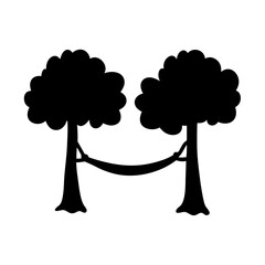 hammock tied between trees black silhouette icon vector illustration