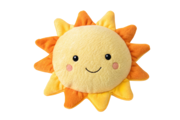 PNG Cute smiling sun plush toy with orange and yellow rays