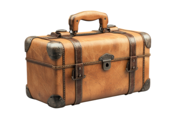 A vintage leather suitcase weathered from journeys untold whispers of adventure and memories on transparent background