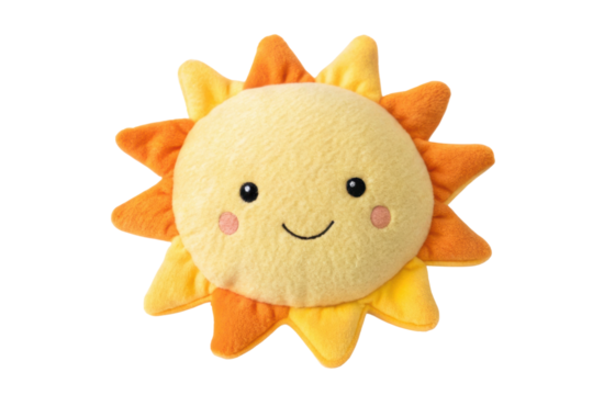 PNG Cute smiling sun plush toy with orange and yellow rays