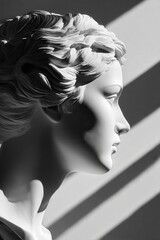 Close-up of classic sculpture in dramatic lighting, highlighting artistic detail, timeless beauty, and refined elegance in simple monochrome shades.