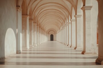 Elegant Arched Hallway with Light and Shadows in a Historic Building