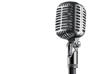 Capturing vintage sound An iconic silver microphone stands ready to amplify voices and stories on transparent background