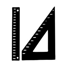 Ruler and set square drafting tool silhouette vector illustration
