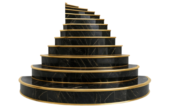 PNG Elegant black marble spiral staircase with gold accents
