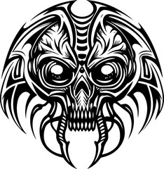 SVG illustration of a mechanical skull. Skull and Wrench Design for Tattoo or Motocross Artwork