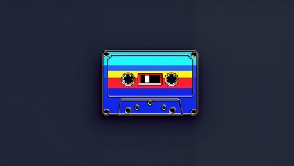 Retro cassette pin glowing in the dark on plain dark background