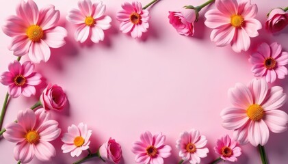 Pink floral arrangement, overhead shot, pastel background , card, flower, wallpaper