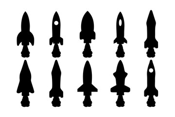 Rocketship Silhouette with Stars vector illustration