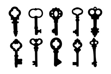 Vintage Skeleton Key Silhouette vector illustration