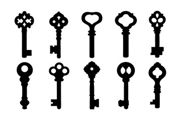 Elegant Old Key Silhouettes vector illustration