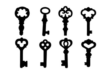 Antique Key Outline Set vector illustration